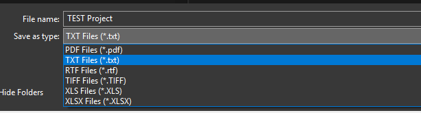 Save As dialog: TXT format selected